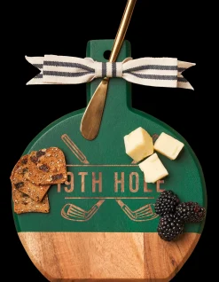 Acacia Bevel Board Green w/ Ribbon & Gold Spreader Knife | 19th Hole | 9.75 x 8"-Maple Online