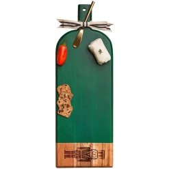 Acacia Bevel Board Green w/ Ribbon & Gold Spreader Knife | Nutcracker | 20 x 7"-Maple Online