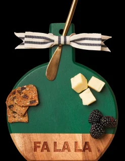 Acacia Bevel Board Green w/ Ribbon & Gold Spreader Knife | Fa La La | 9.75 x 8"-Maple Hot