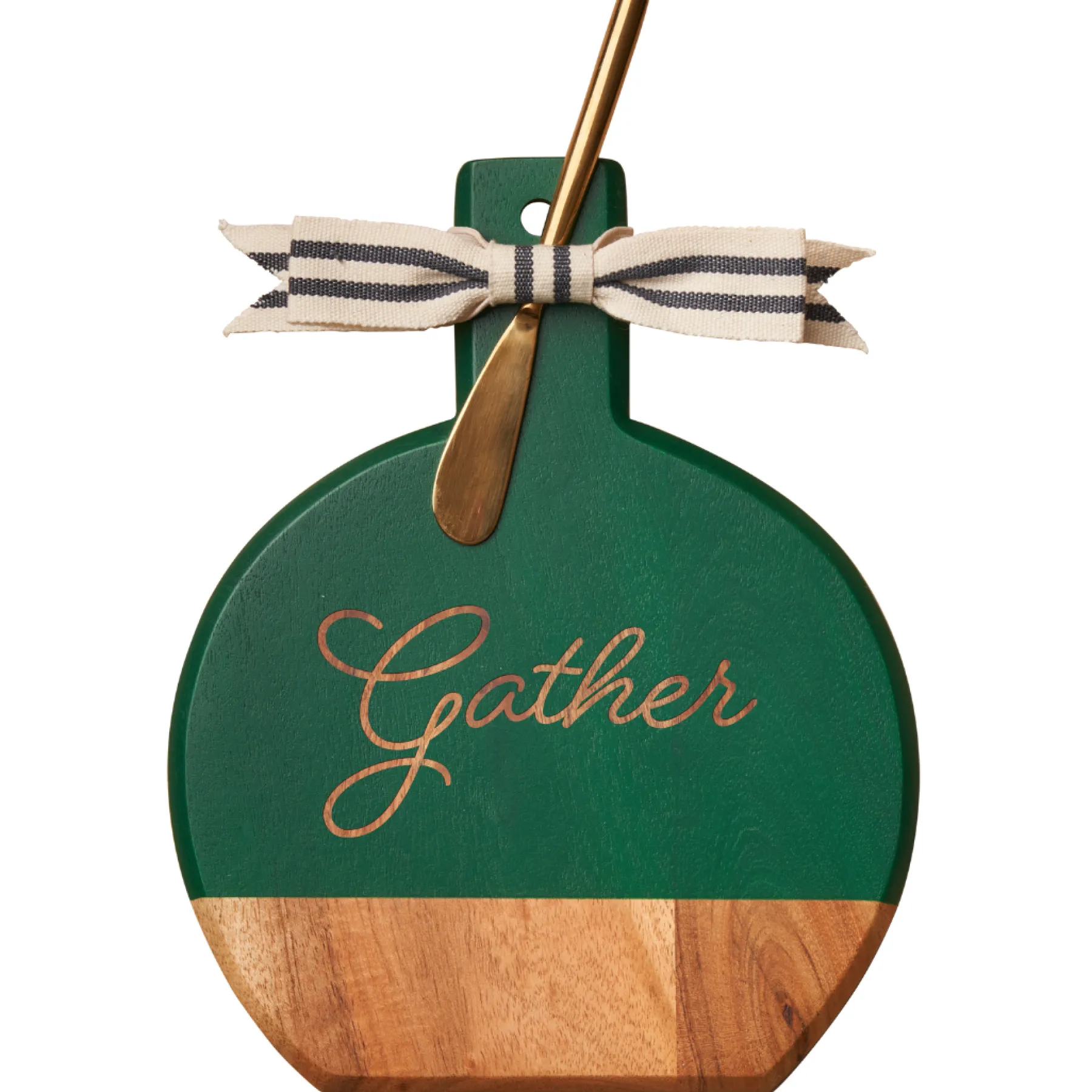 Acacia Bevel Board Green w/ Ribbon & Gold Spreader Knife | Gather | 9.75 x 8"-Maple Outlet