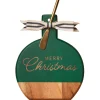 Acacia Bevel Board Green w/ Ribbon & Gold Spreader Knife | Merry Christmas | 9.75 x 8"-Maple New