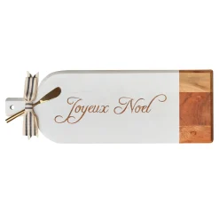 Acacia Bevel Board Long White w/ Gold Spreader & Ribbon | Joyeux Noel | 20 x 7"-Maple Hot