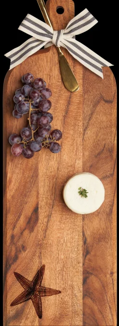 Acacia Bevel Board w/ Ribbon & Gold Spreader Knife | Starfish | 20 x 7"-Maple Best