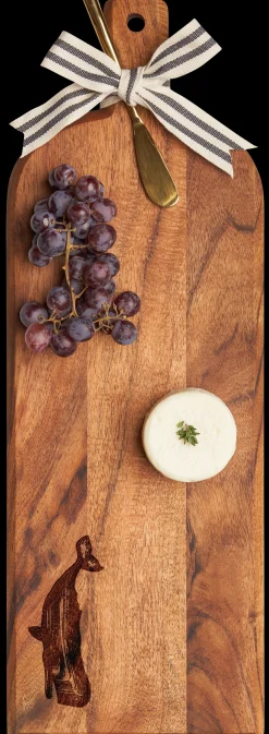 Acacia Bevel Board w/ Ribbon & Gold Spreader Knife | Whale | 20 x 7"-Maple Discount