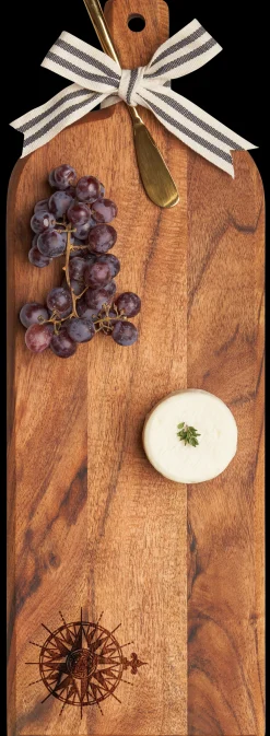 Acacia Bevel Board w/ Ribbon & Gold Spreader Knife | Compass Rose | 20 x 7"-Maple Clearance