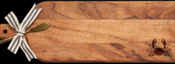 Acacia Bevel Board w/ Ribbon & Gold Spreader Knife | Crab | 20 x 7"-Maple Fashion