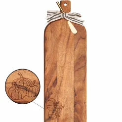 Acacia Bevel Board w/ Ribbon & Gold Spreader Knife | Three Pumpkin | 20 x 7"-Maple Outlet