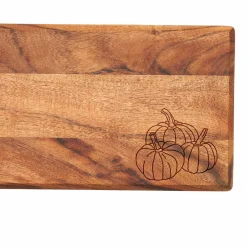 Acacia Bevel Board w/ Ribbon & Gold Spreader Knife | Three Pumpkin | 20 x 7"-Maple Outlet