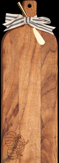 Acacia Bevel Board w/ Ribbon & Gold Spreader Knife | Three Pumpkin | 20 x 7"-Maple Outlet