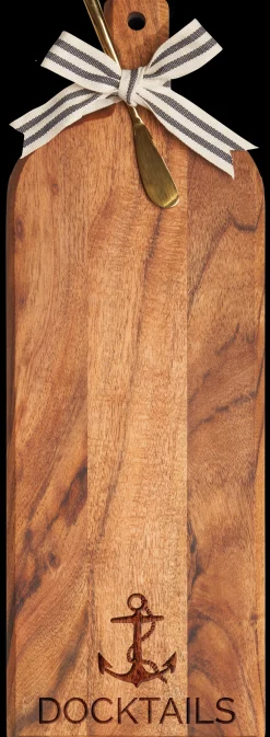 Acacia Bevel Board w/ Ribbon & Gold Spreader Knife | Anchor Docktails | 20 x 7"-Maple Discount