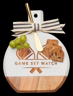 Acacia Bevel Board White w/ Ribbon & Gold Spreader Knife | Game Set Match | 9.75 x 8"-Maple Fashion