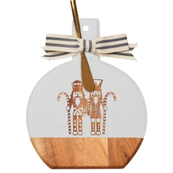 Acacia Bevel Board White w/ Ribbon & Gold Spreader Knife | Gilded Nutcracker | 9.75 x 8"-Maple Clearance