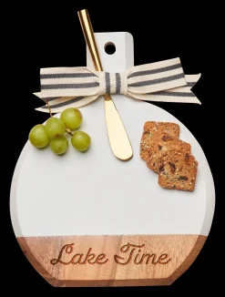 Acacia Bevel Board White w/ Ribbon & Gold Spreader Knife | Lake Time | 9.75 x 8"-Maple Discount