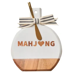 Acacia Bevel Board White w/ Ribbon & Gold Spreader Knife | Mahjong | 9.75 x 8"-Maple Fashion