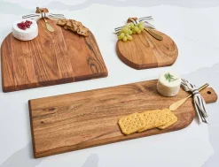 Acacia Bevel Board with Handle | Personalized | 15 x 12" w/ gold ribbon and gray/white spreader-Maple Best