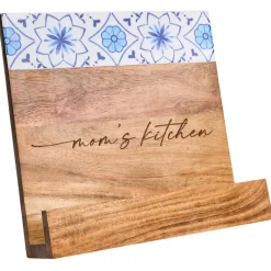 Acacia Cookbook Holder with Capri Pattern Enamel | Mom's Kitchen Script | 11 X 11"-Maple Clearance