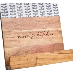 Acacia Cookbook Holder with Black & White Enamel | Mom's Kitchen | 11 X 11"-Maple Fashion