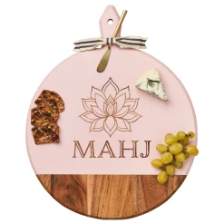 Acacia Heirloom Board in Blush with Handle Round & Gold Spreader Tied with Gray & White Ribbon | Lotus Mahj | 20 x 16"-Maple Best