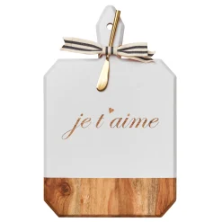 Acacia Heirloom Board Rectangle In White Color w/ Gold Spreader & Ribbon | Je T’aime | 16 x 10"-Maple Online