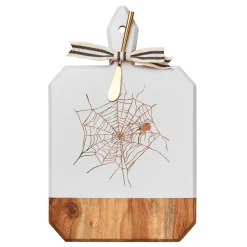 Acacia Heirloom Board Rectangle In White Color w/ Gold Spreader & Ribbon | Spider Web | 16 x 10"-Maple Discount