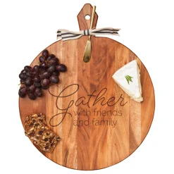 Acacia Heirloom Board Round w/ Gold Spreader & Ribbon | Gather with Friends and Family | 20 x 16"-Maple Hot