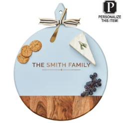 Acacia Heirloom Board w/ Handle Round In Light Blue Color | Personalize | 20 x 16"-Maple Online