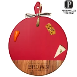 Acacia Heirloom Board w/ Handle Round In Red Color | Personalize | 20 x 16"-Maple Fashion