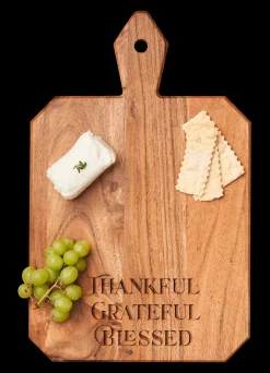 Acacia Heirloom Board w/ Handle Rectangle| Thankful Grateful Blessed | 16 x 10"-Maple Hot