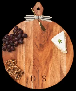 Acacia Heirloom Board w/ Handle Round w/ Gold Spreader and Ribbon | 20 x 16"-Maple Best