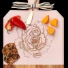 Acacia Heirloom Board with Handle Round & Gold Spreader Tied with Gray & White Ribbon | Peony | 16 x 10"-Maple Online