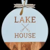 Acacia Heirloom Board with Handle Round & Gold Spreader Tied with Gray & White Ribbon | Lake House with Oars | 20 x 16"-Maple Outlet