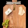 Acacia Heirloom Board with Handle Rectangle & Gold Spreader Tied with Gray & White Ribbon | something cheesy | 16 x 10 x .6"-Maple Hot