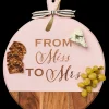 Acacia Heirloom Board with Handle Round & Gold Spreader Tied with Gray & White Ribbon - Pink | From Miss to Mrs | 20 x 16"-Maple Outlet