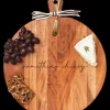 Acacia Heirloom Board with Handle Round & Gold Spreader Tied with Gray & White Ribbon | something cheesy | 20 x 16 x .6"-Maple Sale
