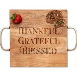 Acacia Modern Square with Gold Handles | Thankful Grateful Blessed | 12" x 12"-Maple Clearance