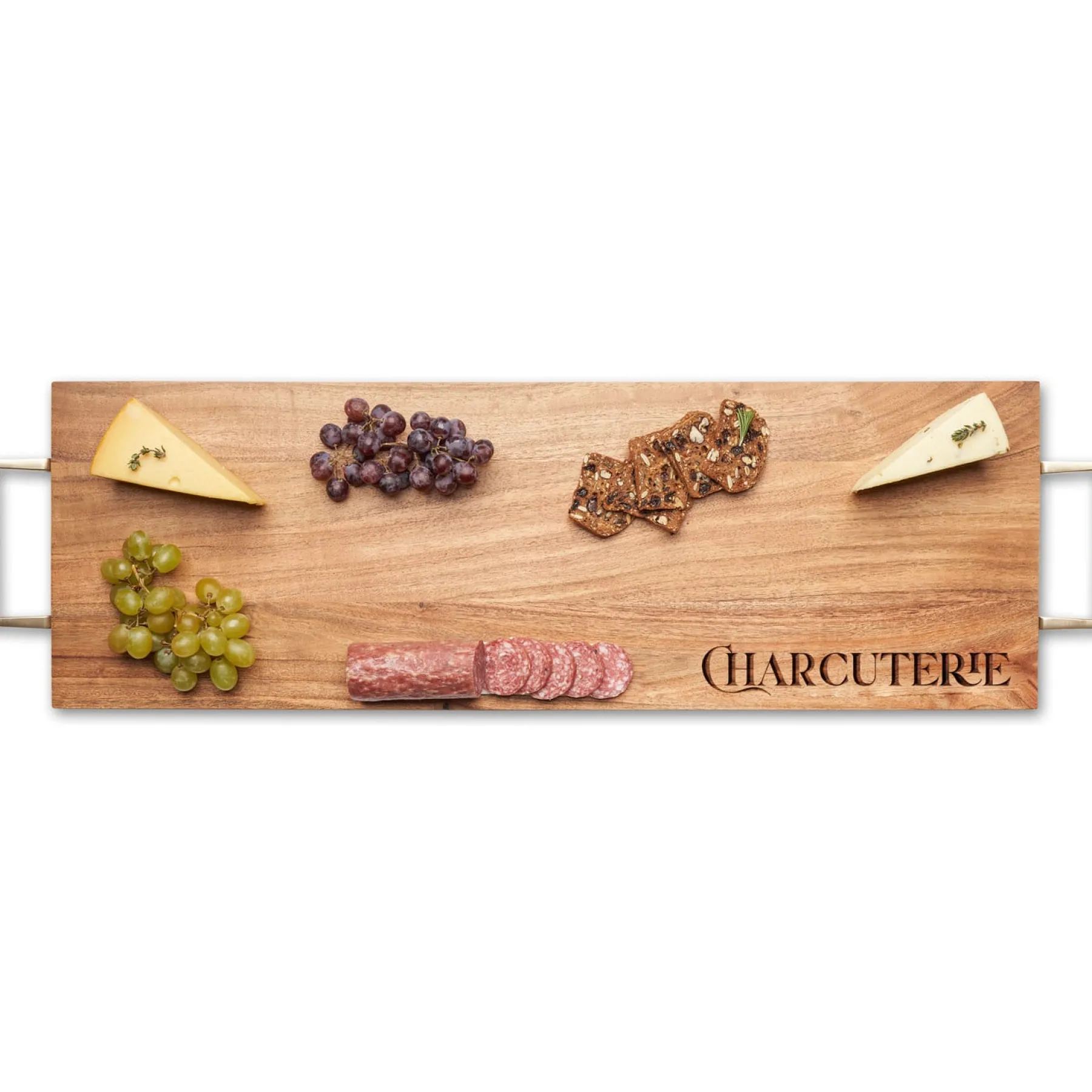 Acacia Serving Board with Gold Handles | Parisian Charcuterie | 30 x 10"-Maple Online