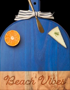 Bevel Board Blue w/ Ribbon & Gold Spreader Knife | Beach Vibes | 15 x 12"-Maple Outlet
