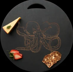 Black Acacia Round Board | Octopus | 17 x 17"-Maple Discount