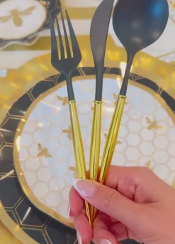 Black & Gold Bella Assorted Plastic Cutlery/36pc, Service for 12-Sophistiplate Hot