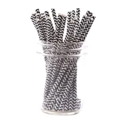 Black Chevron Paper Cocktail Straw/25pk - Gift Box-Simply Serv'd Sale