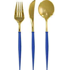 Blue & Gold Bella Assorted Plastic Cutlery/36pc, Service for 12-Sophistiplate Fashion