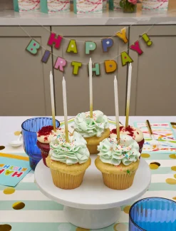 Bright Birthday Party Banner w/ Cotton String-Sophistiplate Hot