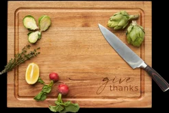 Carv'd Acacia Carving Board w/ 13" Chef's Knife | Give Thanks | 15 x 20"-Maple Best