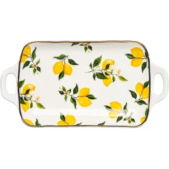 Ceramic Serving Tray with Handles | Classic Lemons | 11.75 X 7"-Maple Hot