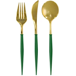 Emerald & Gold Bella Assorted Plastic Cutlery/24pc, Service for 8-Sophistiplate Fashion