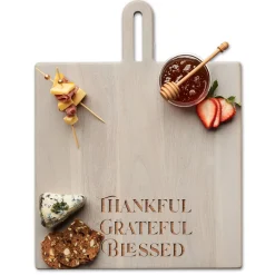 Gray Acacia Board With Handle | Thankful Grateful Blessed | 18 x 14"-Maple Fashion
