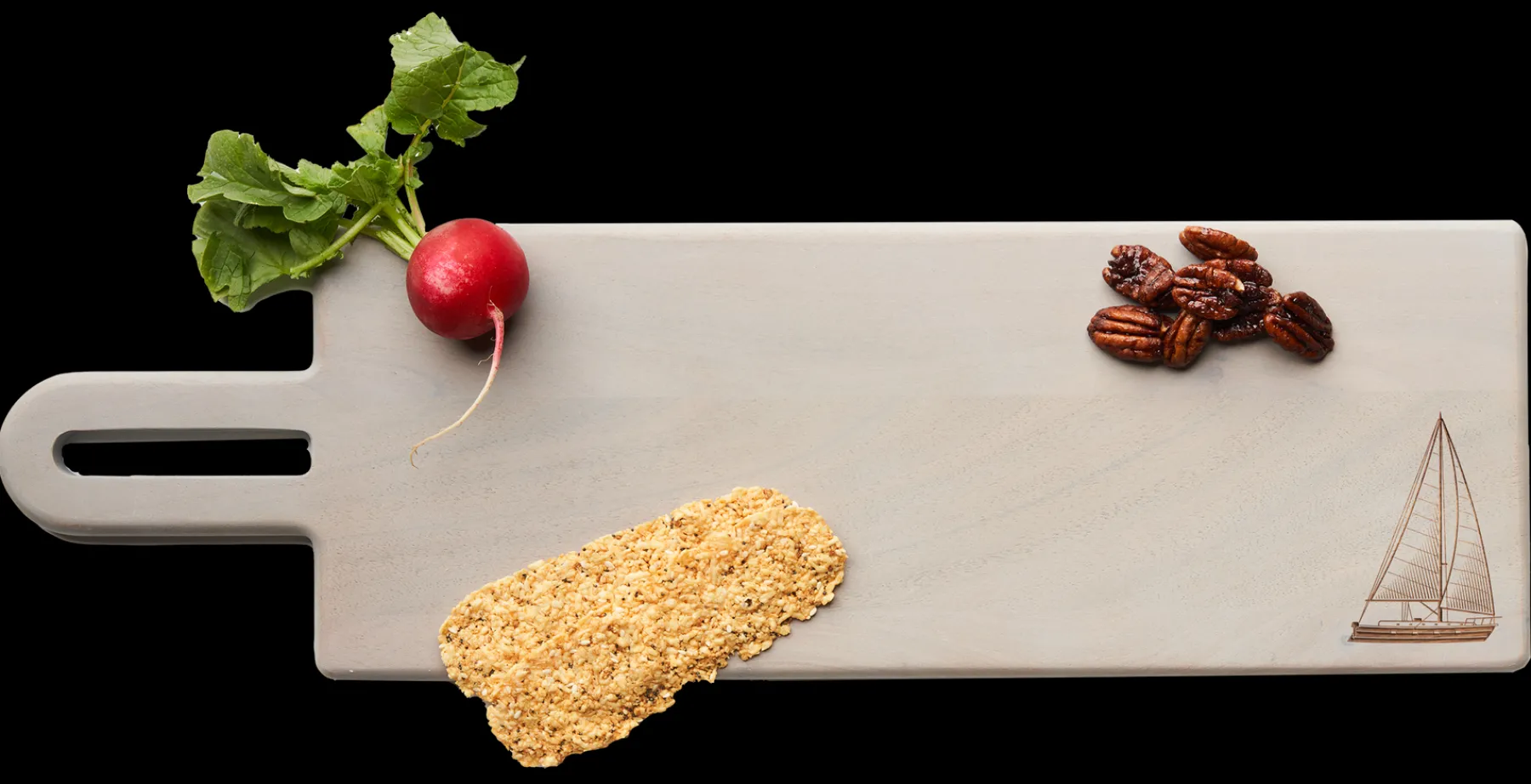 Gray Acacia Rectangle w/ Handle | Sailboat | 20 x 6"-Maple Online