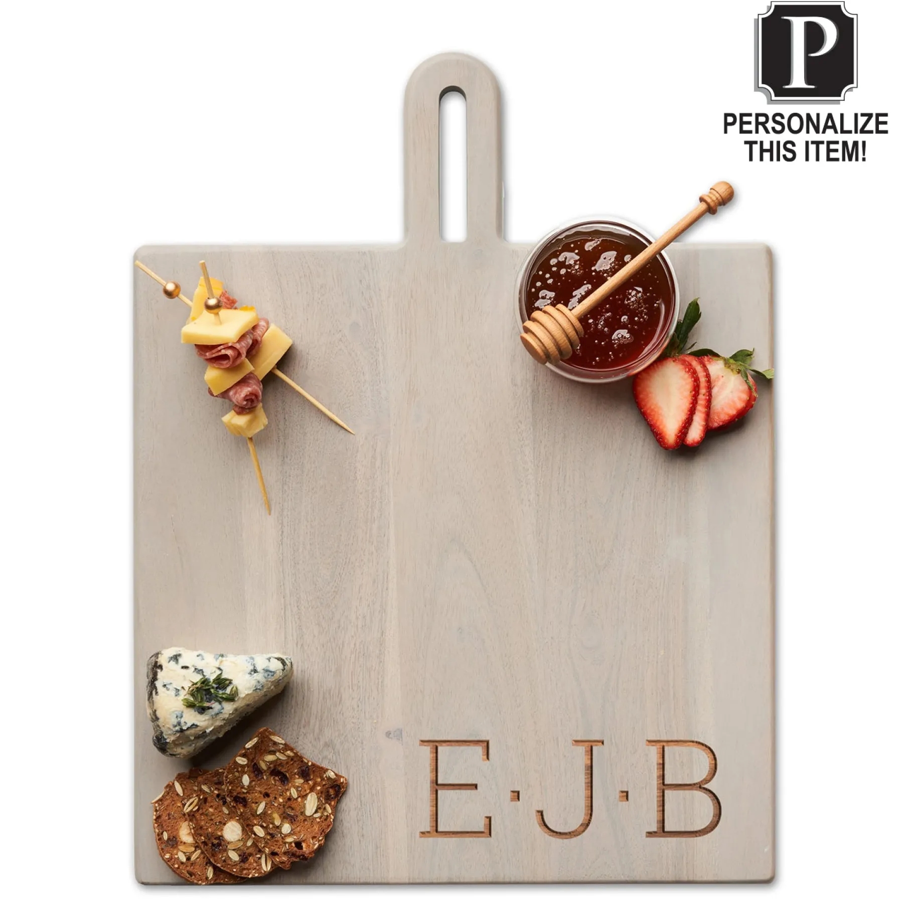 Gray Acacia Wood Cutting with Handle | Personalized | 18 x 14"-Maple New