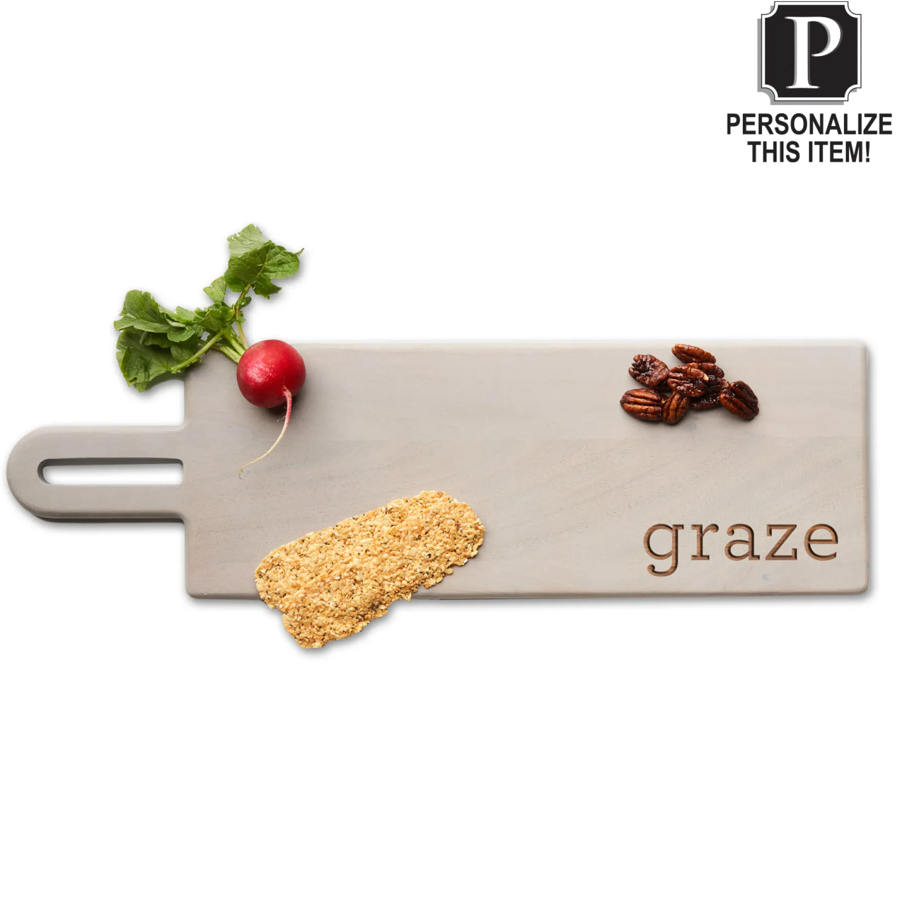 Gray Acacia Wood Cutting with Handle | Personalized | 20 x 6"-Maple Hot