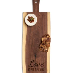 Live Edge Walnut Single Handle Charcuterie Board | "Love Is All You Need" | 20" x 6"-Maple Fashion